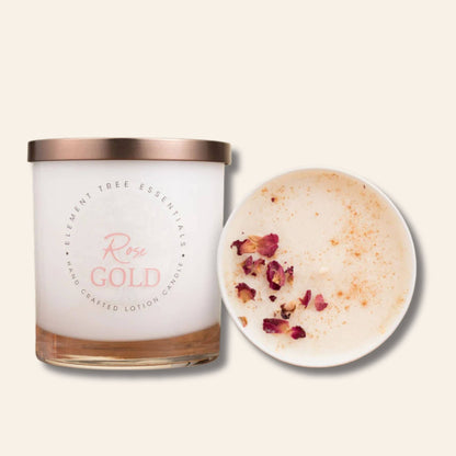 Element Tree Essentials Rose Gold Amber Glass Lotion Candle