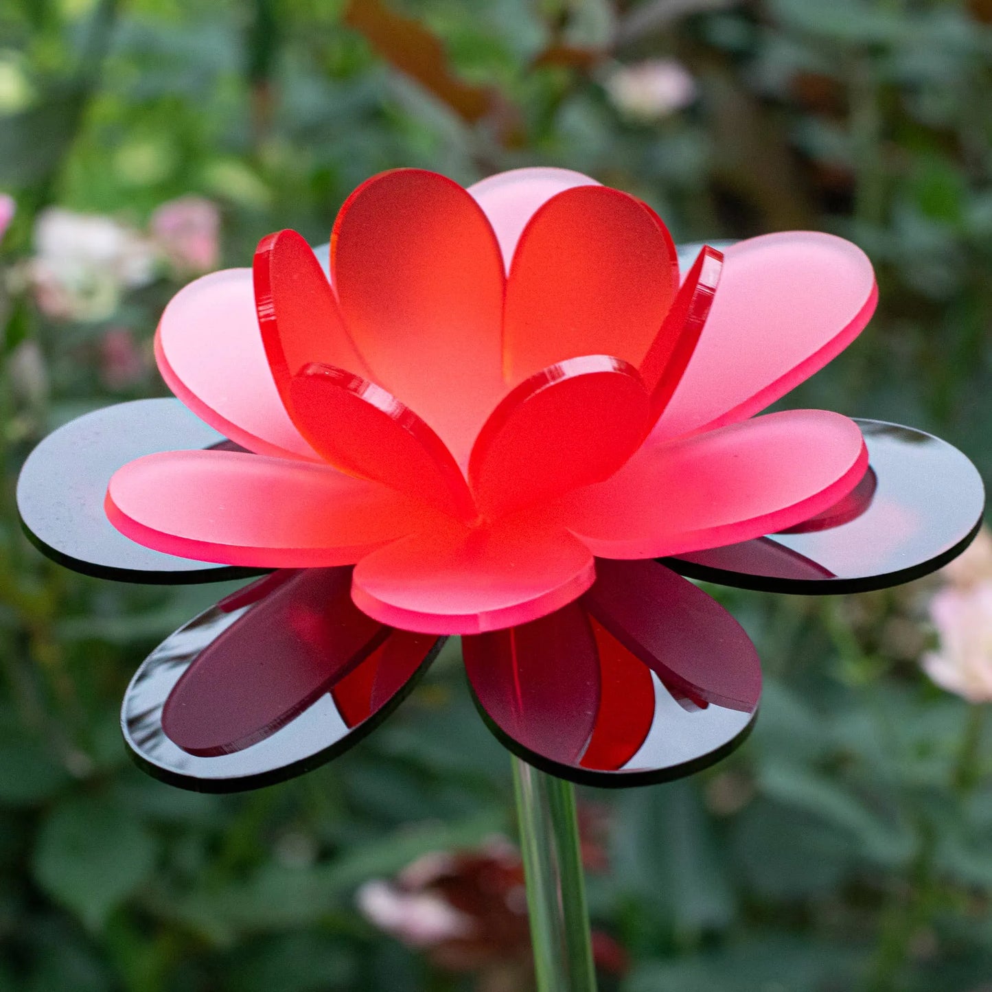 Handmade red flower stake - Ruby lotus spring decor