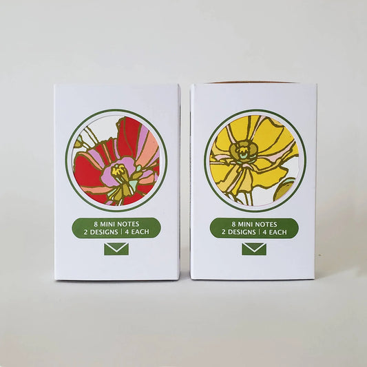 Yellow & Pink Poppy Mini Note Card Set of 8 Gift Tags