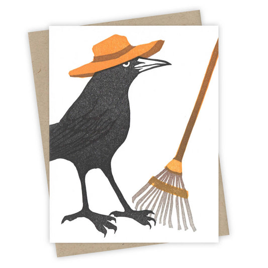 Raking It In Grackle Letterpress Greeting Card