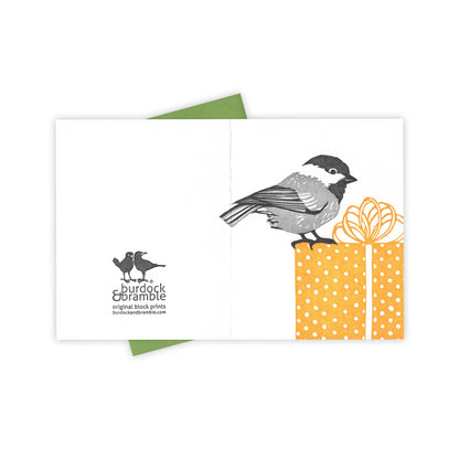 Pretty Present Chickadee Letterpress Greeting Card