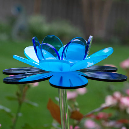 Blue aqua garden stake | Diamond lotus flower decor handmade
