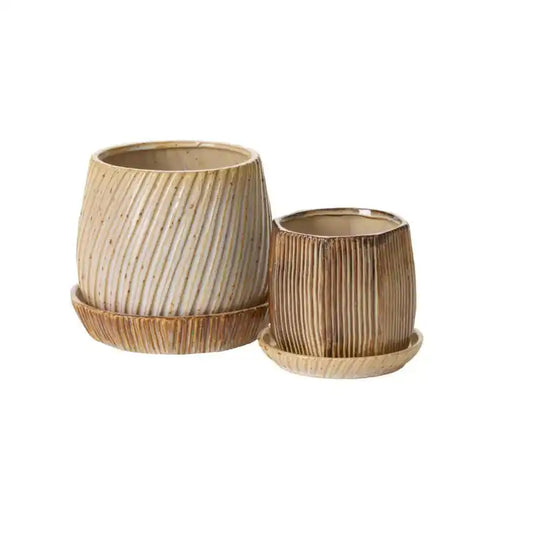 Carved Pot With Saucer