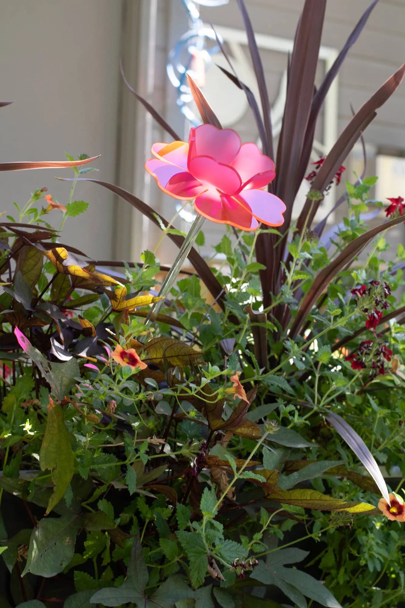 Pink Buttercup stake - Garden ornament