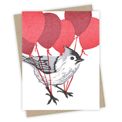 Up and Away Titmouse Letterpress Greeting Card
