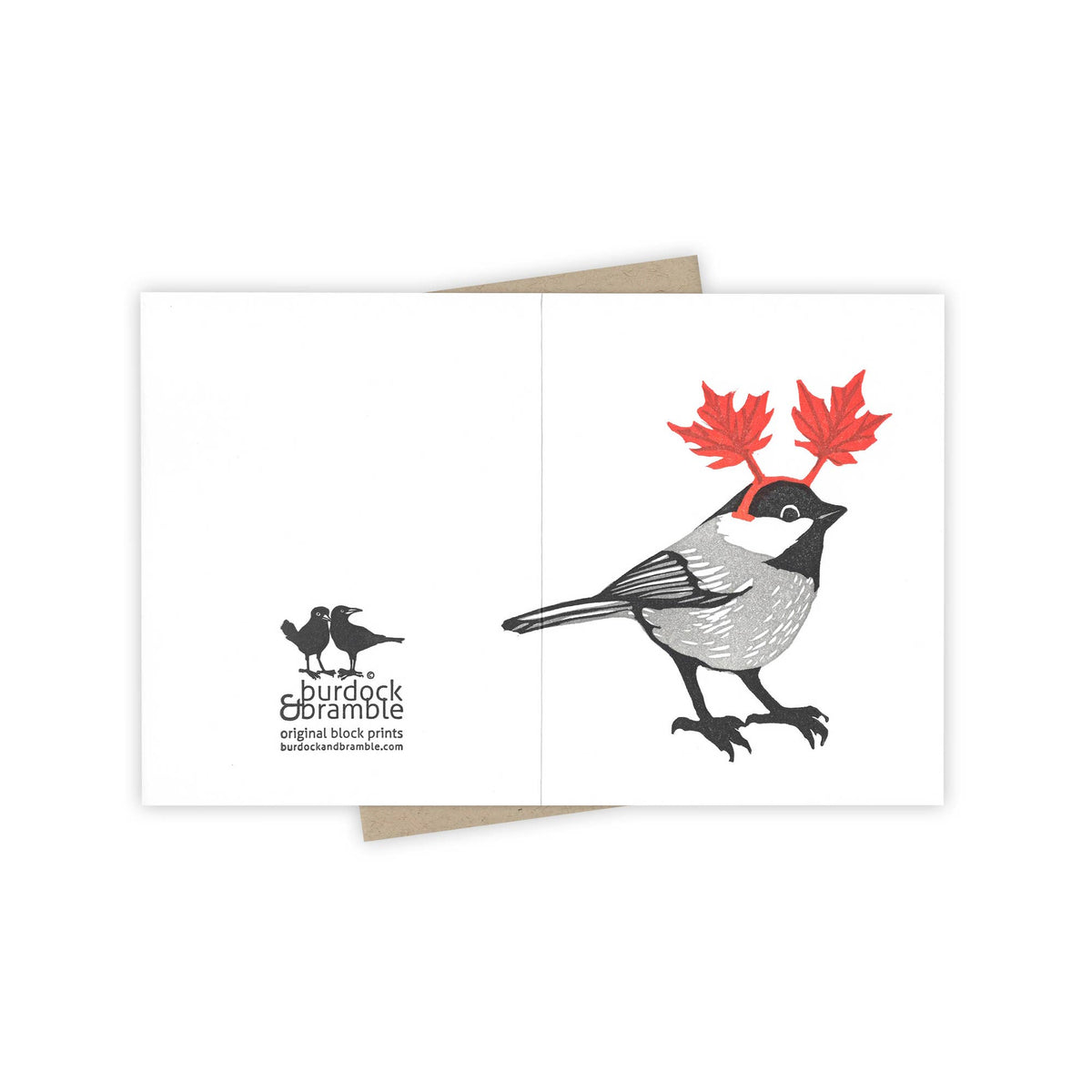 Leaf Ears Chickadee Letterpress Greeting Card