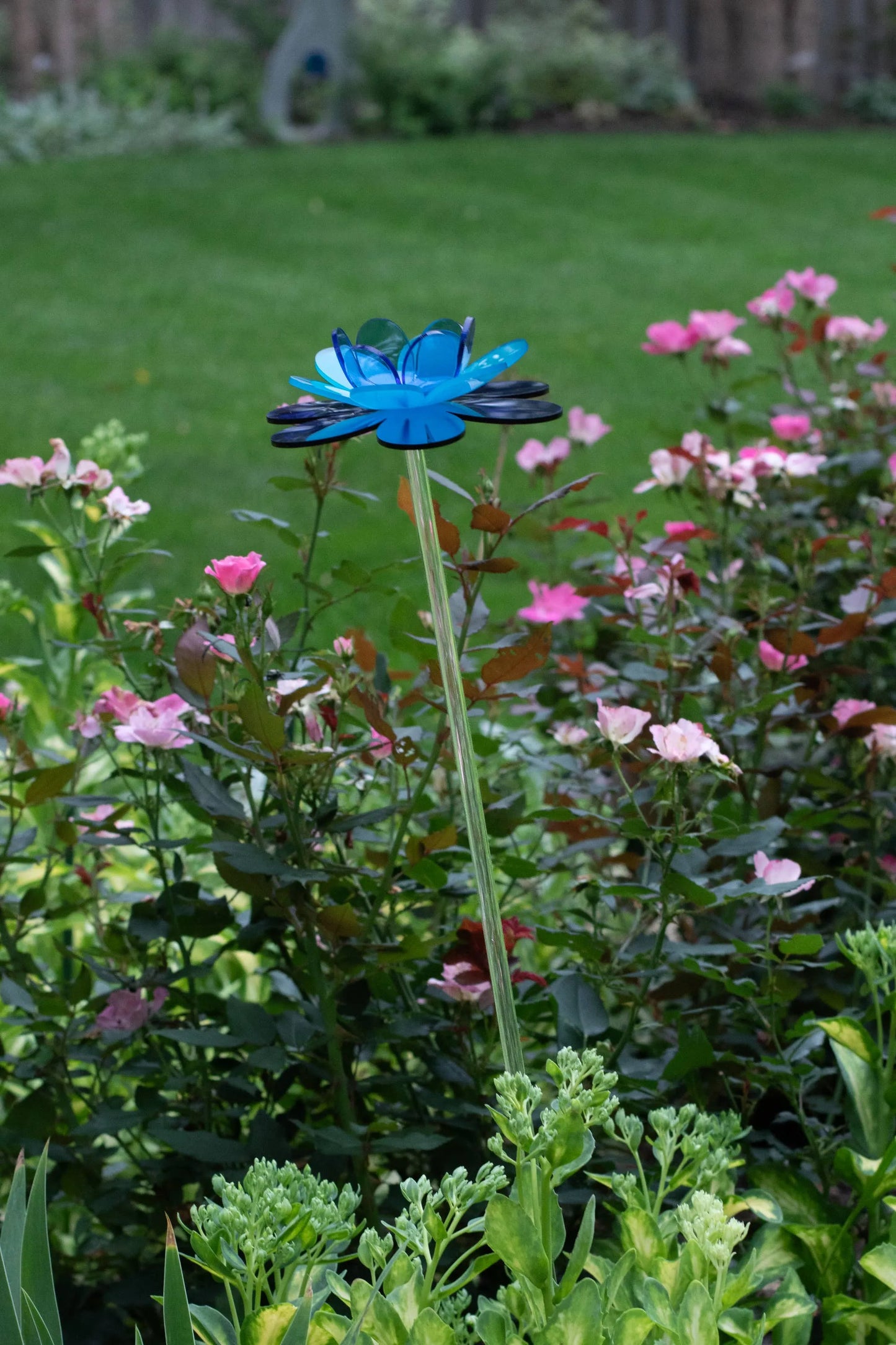 Blue aqua garden stake | Diamond lotus flower decor handmade