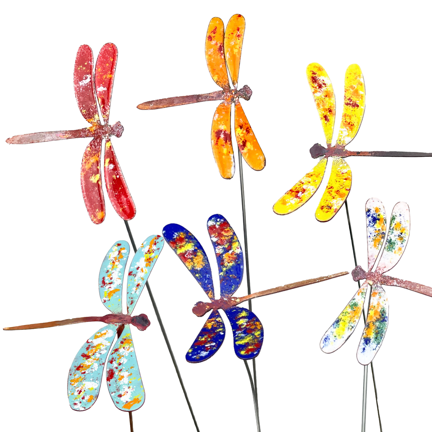Copper Enamel Dragonfly Garden Stake