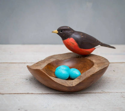 Robin - Nest & Eggs - 7"W x 7"H  -Carved Wooden Ornament
