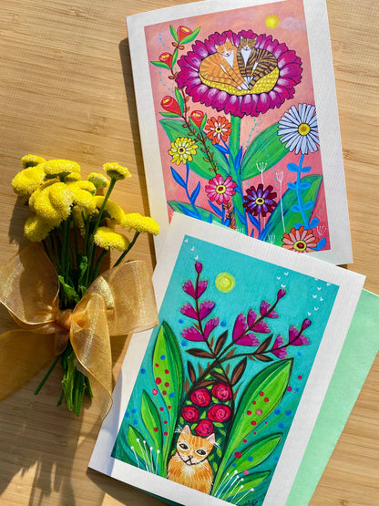 Cats and Blooms Card Set (Blank Inside)