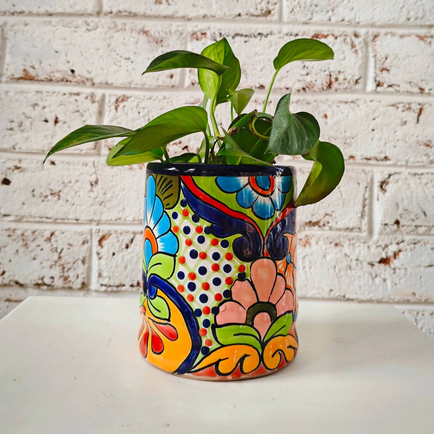 Mexican Talavera Cylinder Vase