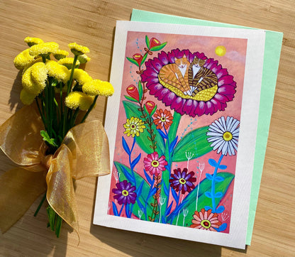 Cats and Blooms Card Set (Blank Inside)