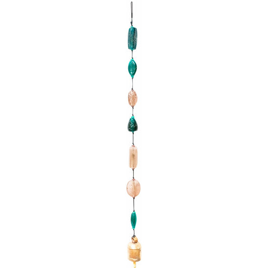 Decorative string with colorful beads on a white background