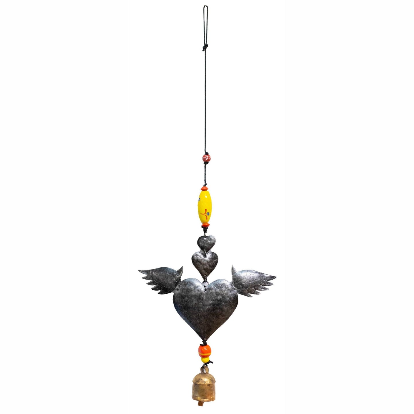 Decorative hanging heart with birds and beads on a white background