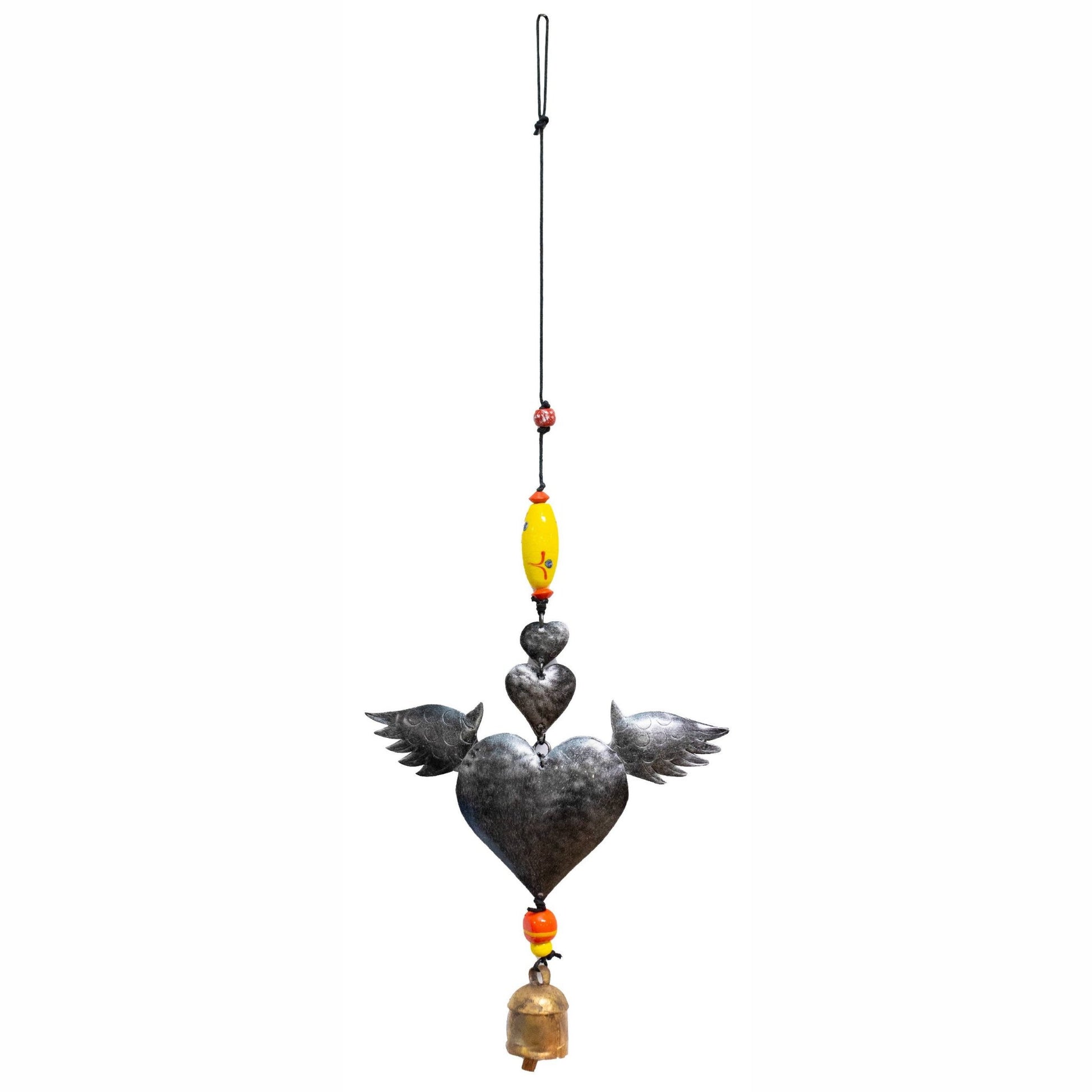 Decorative hanging heart with birds and beads on a white background